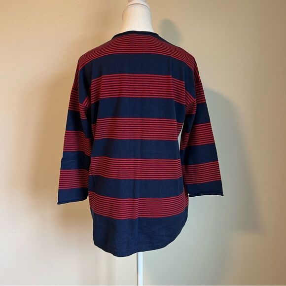 Madewell Deckhouse Striped Red Navy Sweater V-neck Size Small - Picture 5 of 8